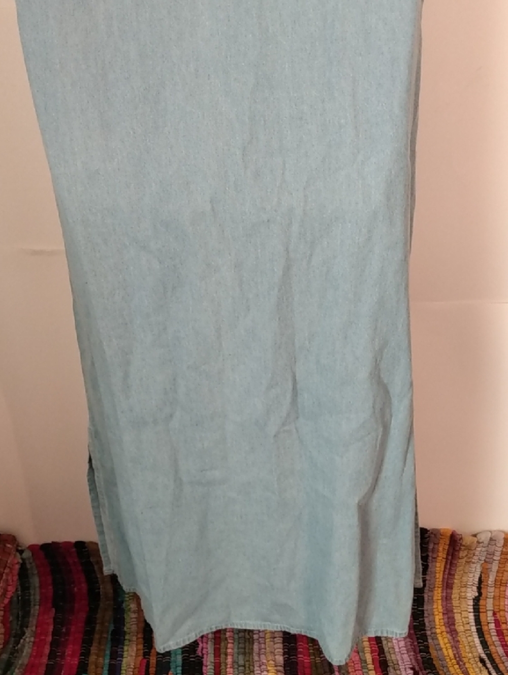 Vtg Trad Wife Modest Jeans Long Dress Embroidered Daffodils Natural Fiber - Picture 6 of 8